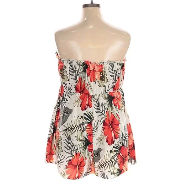 Shein Curve Strapless Romper White Orange Tropical Floral 2XL - Picture 2 of 11